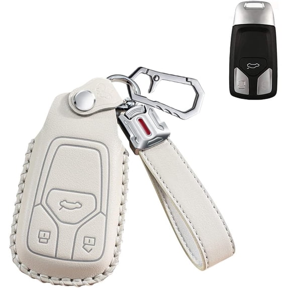 Key Fob Cover Case for Audi A4 A5 Q7 Q5 S4 2018 2019 Keyless Entry Remote Keychain Holder Cowhide Leather Key Protector Shell Pink