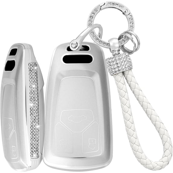 Key Fob Cover Compatible with Audi A3 A5 A5L A6 A6L Q6L Q6 RSQ6 RS6 SQ6 S6 E-tron 2025-2026 Crystal Diamond Keychain Case Holder Protector,Type-C-silver