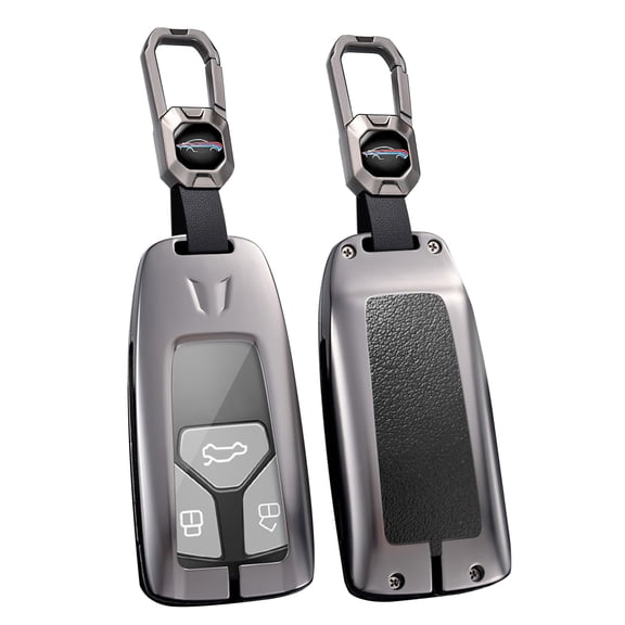Key Fob Cover Compatible with Audi A4 S4 RS4 B9 A5 F5 S5 RS5 A6 A7 C8 A8 S8 D5 Q2 Q5 SQ5 FY Q7 SQ7 4M TT FV TTS TTRS R8 Accessories Alloy& Leather Key Shell with Keychains-Short Keychian