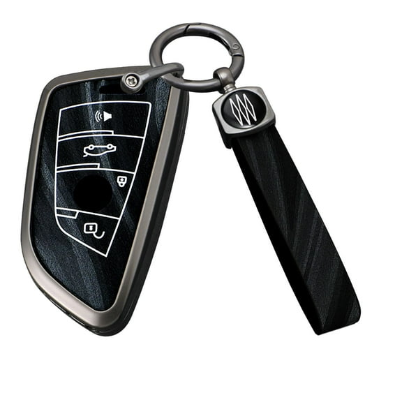 Key Fob Cover Compatible with BMW 2 Series 3 5 6 7 Series GT5 M4 M5 X1 X2 X3 X5 X5M X6 X6M X7 Accessories Metal Brushing Process Leather Smart Key Case-Brushing BlackB Type 4 Button-2