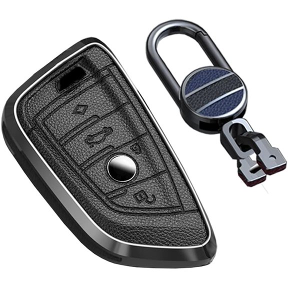 Key Fob Cover Compatible with BMW 3 Series 5 Series 6 Series 7 Series X1 X3 X4 X5 M X6 M5 2015-2021 4 Button Leather Keychain Case Holder Protector,Black