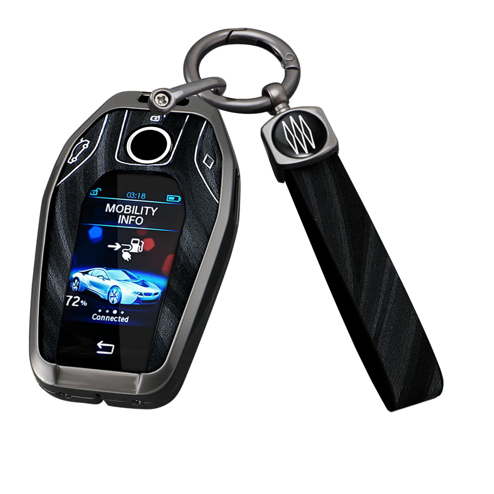 Key Fob Cover Compatible with BMW 5 6 7 Series G01 G11 G12 G30 G31 X3 X4 X5 730li 740li 750li Display LCD Accessories Metal Brushing Process Leather Smart Key Case-Brushing Gray（D Type