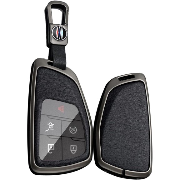 Key Fob Cover Compatible with Buick Encore Avenir GMC Sierra 1500 AT4 Chevy Suburban Tahoe Honda Prologue 2024-2026 3/4/5/6 Button Leather Keychain Case Holder Protector,Gun Black