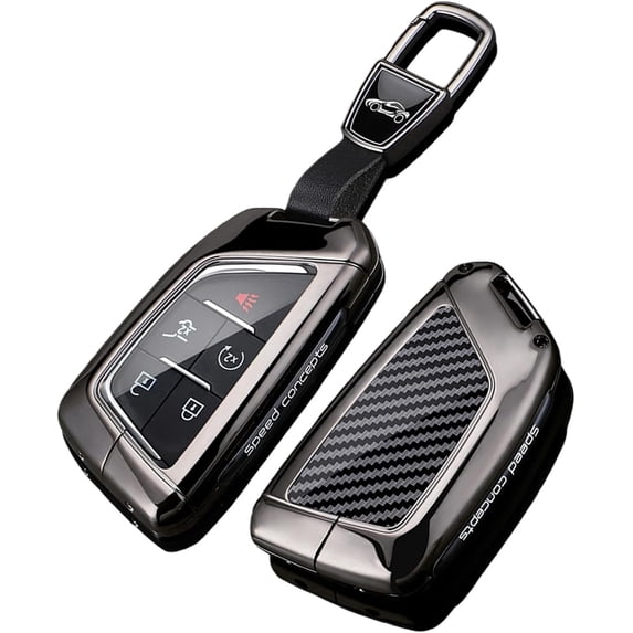 Key Fob Cover Compatible with Cadillac Lyriq Optiq Vistiq Escalade CT4 CT5 CT6 CTS ATS XT4 2024-2026 Carbon Texture and Metal Car Key Holder Keychain Case Holder Protector