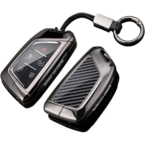 Key Fob Cover Compatible with Cadillac Lyriq Optiq Vistiq Escalade CT4 CT5 CT6 CTS ATS XT4 2024-2026 Carbon Texture and Metal Car Key Holder Keychain Case Holder Protector
