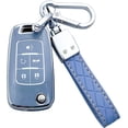 thumbnail image 1 of Key Fob Cover Compatible with Chevrolet Camaro Cruze Malibu Equinox Trax Volt Impala Sonic Spark Aveo Orlando GMC Terrain Buick Regal Encore Verano Allure Keychain Case Holder Protector,Blue, 1 of 6