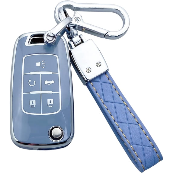Key Fob Cover Compatible with Chevrolet Camaro Cruze Malibu Equinox Trax Volt Impala Sonic Spark Aveo Orlando GMC Terrain Buick Regal Encore Verano Allure Keychain Case Holder Protector,Blue