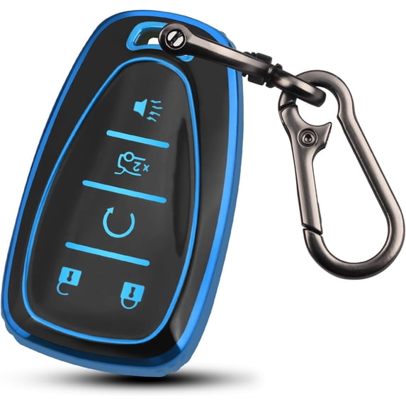 Key Fob Cover Compatible with Chevrolet Equinox Malibu Traverse Blazer Camaro Impala Cruze Volt Bolt Sonic Trax Tahoe Keychain Case Holder Protector,5-Buttons-Blue