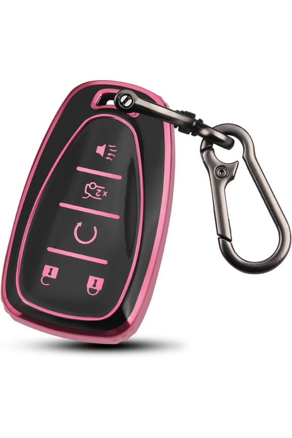 Key Fob Cover Compatible with Chevrolet Equinox Malibu Traverse Blazer Camaro Impala Cruze Volt Bolt Sonic Trax Tahoe Keychain Case Holder Protector,5-Buttons-Pink