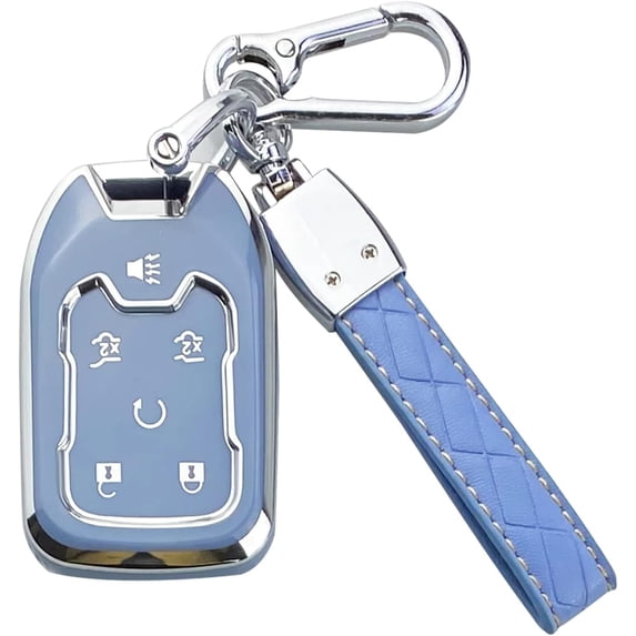 Key Fob Cover Compatible with Chevrolet Silverado Suburban Tahoe GMC Yukon Yukon XL Terrain Acadia 2015-2020 5 Button TPU Keychain Case Holder Protector,Blue