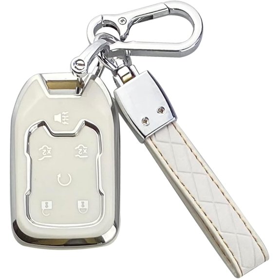 Key Fob Cover Compatible with Chevrolet Silverado Suburban Tahoe GMC Yukon Yukon XL Terrain Acadia 2015-2020 5 Button TPU Keychain Case Holder Protector,White