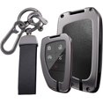thumbnail image 1 of Key Fob Cover Compatible with Chevrolet Silverado Traverse Equinox GMC Sierra 1500 2500HD 2021-2025 Leather/Zinc Alloy 5 Button Keychain Case Holder Protector,Black-long Keychain, 1 of 9