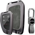 thumbnail image 1 of Key Fob Cover Compatible with Chevrolet Silverado Traverse Equinox GMC Sierra 1500 2500HD 2021-2025 Leather/Zinc Alloy 5 Button Keychain Case Holder Protector,Gray-short Keychain, 1 of 9