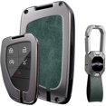 thumbnail image 1 of Key Fob Cover Compatible with Chevrolet Silverado Traverse Equinox GMC Sierra 1500 2500HD 2021-2025 Leather/Zinc Alloy 5 Button Keychain Case Holder Protector,Green-short Keychain, 1 of 9