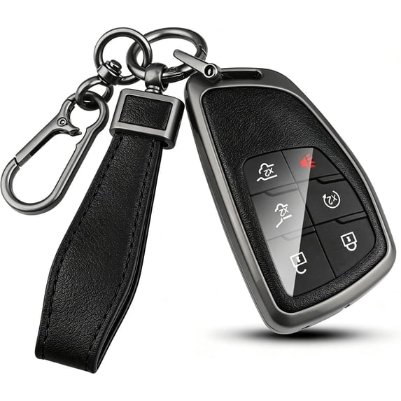 Key Fob Cover Compatible with Chevrolet Tahoe Suburban Silverado GMC Sierra Yukon Denali Buick Envision 2020-2025 5 Button Keychain Case Holder Protector,Black-Black