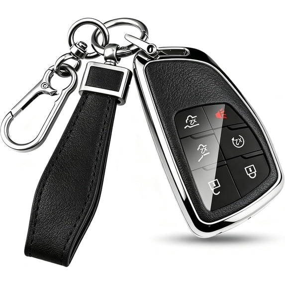 Key Fob Cover Compatible with Chevrolet Tahoe Suburban Silverado GMC Sierra Yukon Denali Buick Envision 2020-2025 5 Button Keychain Case Holder Protector,Silver-Black