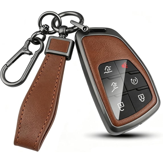 Key Fob Cover Compatible with Chevrolet Tahoe Suburban Silverado GMC Sierra Yukon Denali Buick Envision 2020-2025 5 Button Keychain Case Holder Protector,Black--Brown