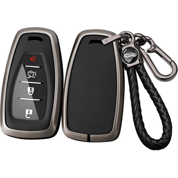 Key Fob Cover Compatible with Chevy Malibu Camaro Cruze Trailblazer Traverse Spark Equinox Sonic Volt Bolt 3/4/5 Button Metal Leather Keychain Case Holder Protector,Black