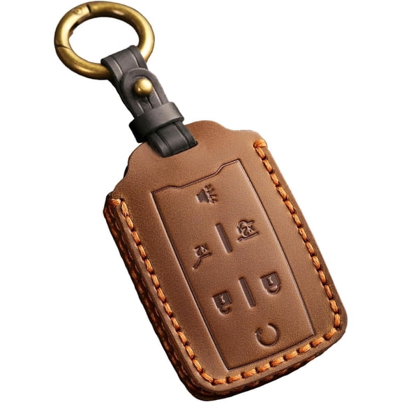 Key Fob Cover Compatible with Chevy Silverado Suburban Tahoe Colorado GMC Sierra Yukon Canyon Car s 6 Button Leather Keychain Case Holder Protector,F Brown