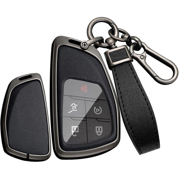 Key Fob Cover Compatible with Chevy Silverado Suburban Tahoe GMC Sierra Terrain Buick Envision Honda Prologue 5 Button Leather Keychain Case Holder Protector,Gun Black