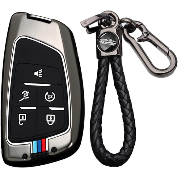 Key Fob Cover Compatible with Chevy Silverado Suburban Tahoe GMC Sierra Terrain Buick Envision Honda Prologue 5 Button Metal Keychain Case Holder Protector