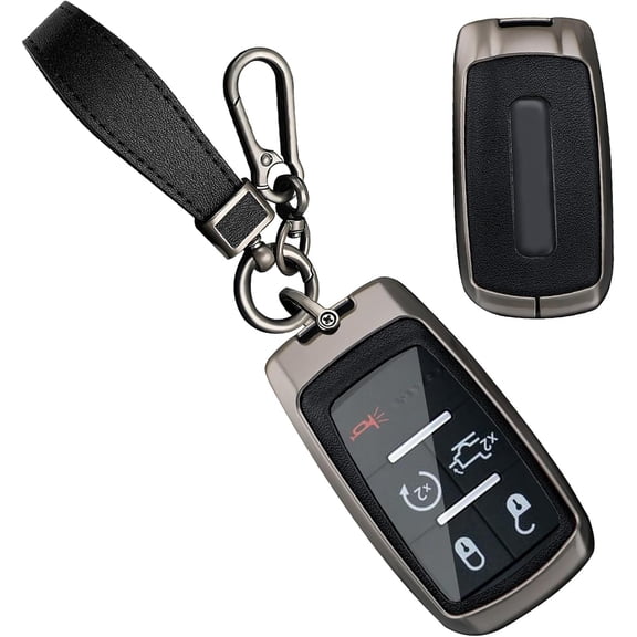 Key Fob Cover Compatible with Dodge Ram 1500 Limited 2500 3500 4500 5500 2020-2026 3/4/5/6 Button Leather Keychain Case Holder Protector,Long Keychain Black
