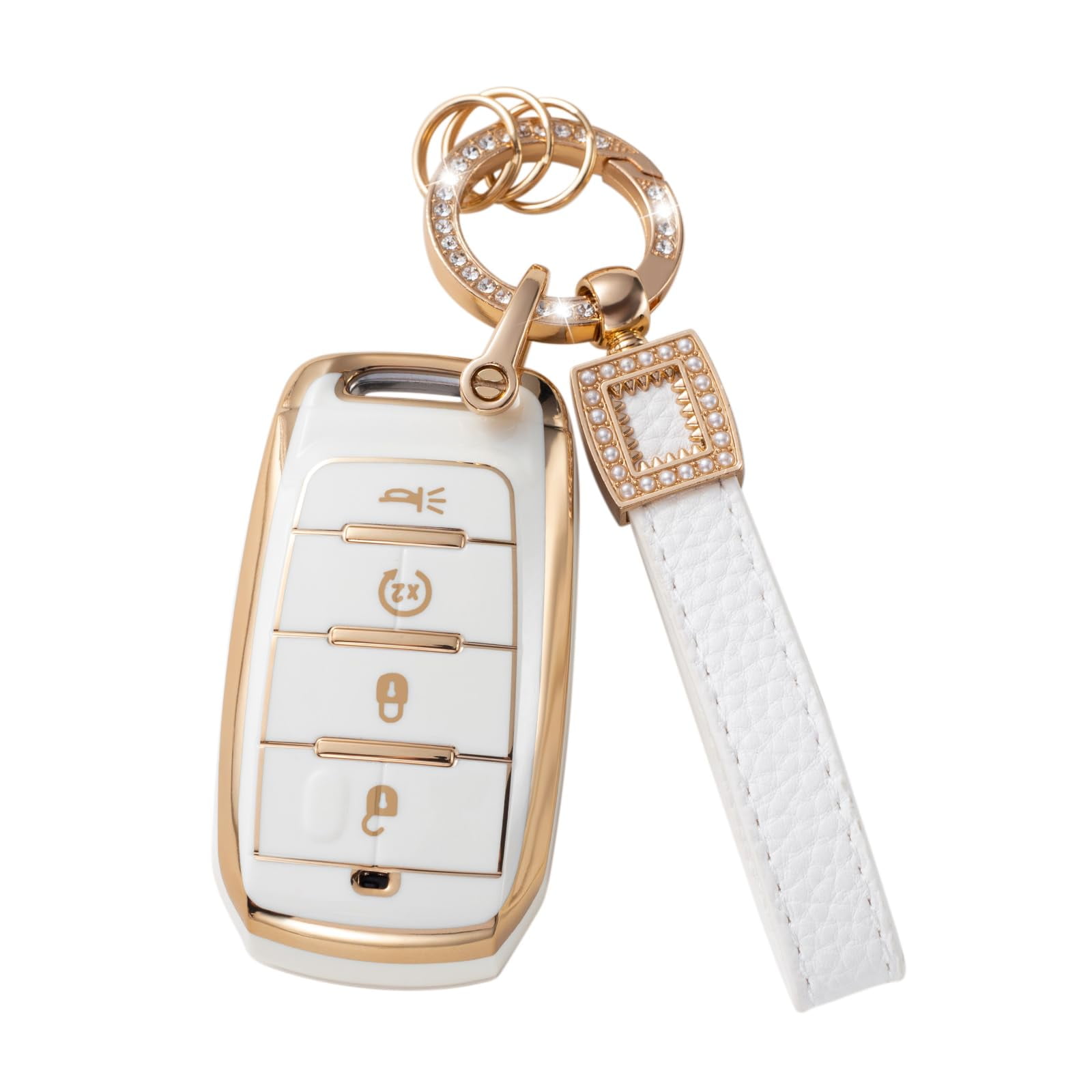 Key Fob Cover Compatible with Fit for 2019 2020 2021 2022 2023 for Dodge RAM 1500 2500 3500 4500 5500 Rugged 4 Button Smart Key Leather Lanyard Durable Case Keychain Case Holder Protector