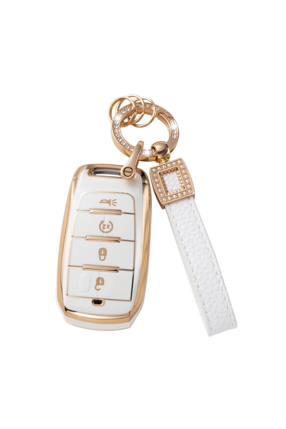 Key Fob Cover Compatible with Fit for 2019 2020 2021 2022 2023 for Dodge RAM 1500 2500 3500 4500 5500 Rugged 4 Button Smart Key Leather Lanyard Durable Case Keychain Case Holder Protector