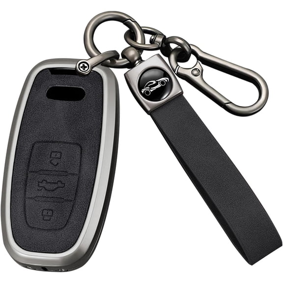 Key Fob Cover Compatible with Fit for Audi A1 A3 A4 A5 A6 A7 A8 Q5 Q7 R8 S5 S7 RS 2016-2024 Leather Zinc Alloy Smart Key Case Keychain Case Holder Protector