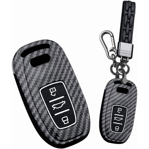 Key Fob Cover Compatible with Fit for Audi A1 A3 A4 A5 A6 A7 A8 Q5 Q7 R8 S5 S7 RS, 3 Button ABS TPU Key Fob Cover with Keychain Smart Remote Protection Shell Keychain Case Holder Protector
