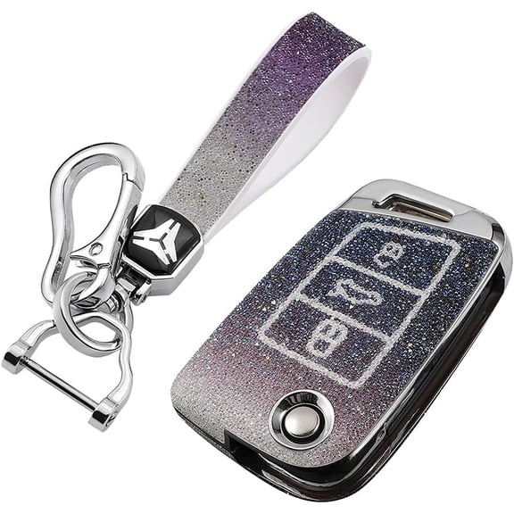 Key Fob Cover Compatible with Fit for Audi A1, Key Fob Cover with Key Chain Gradient Pink Bling Flip Key Case Remote Protection Shell Keychain Case Holder Protector,Gradient Black