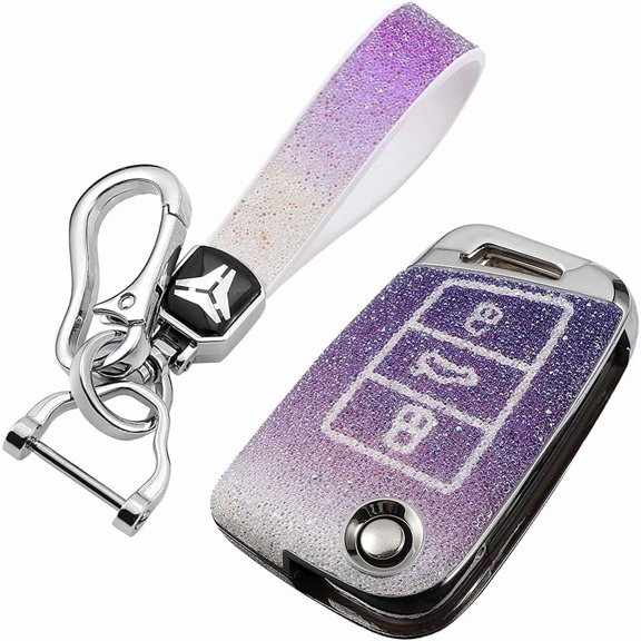 Key Fob Cover Compatible with Fit for Audi A1 Sportback, Key Chain, Gradient Pink Bling, Flip Key Case, Compatible with VW Skoda, Keychain Case Holder Protector,Gradient Purple