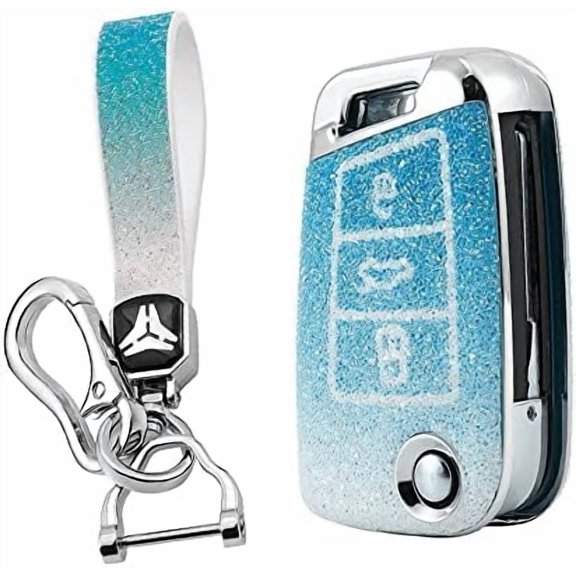 Key Fob Cover Compatible with Fit for Audi A1 Sportback, Key Chain, Gradient Pink Bling, Flip Key Case, Compatible with VW Skoda, Keychain Case Holder Protector,Gradient Blue