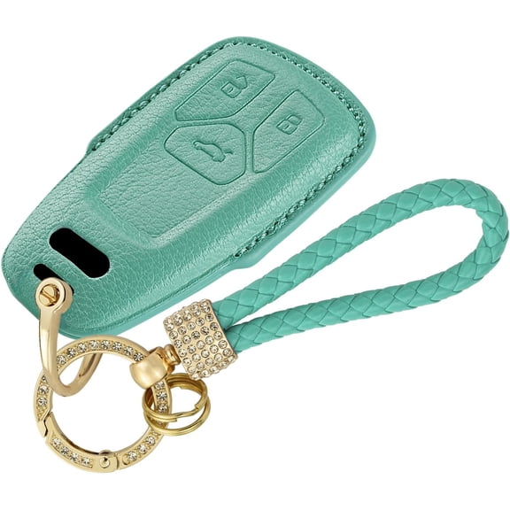 Key Fob Cover Compatible with Fit for Audi A3 A4 A5 A6 Q5 Q7 TT R8 SQ5 S5 A5 2018 2020 Leather Smart Keyless Key Case Shell with Bling Weave Keychain Case Holder Protector