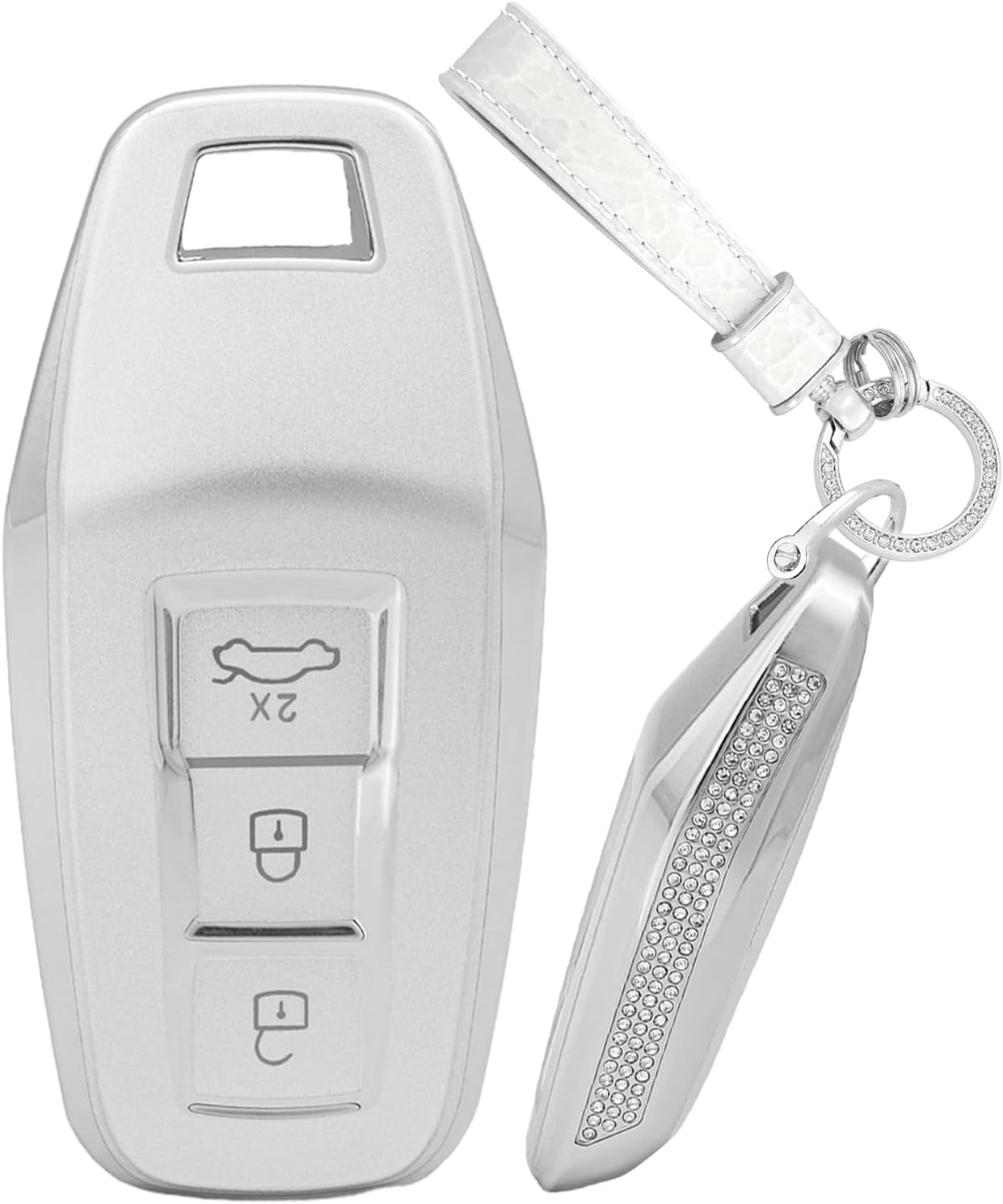 Key Fob Cover Compatible with Fit for Audi A3 A5 A6 Avant E-tron SQ5 SUV Q6 Sportback 2025, 3 Buttons, TPU, Keyless Entry, Car Key Cover, Keychain Case Holder Protector,A-White