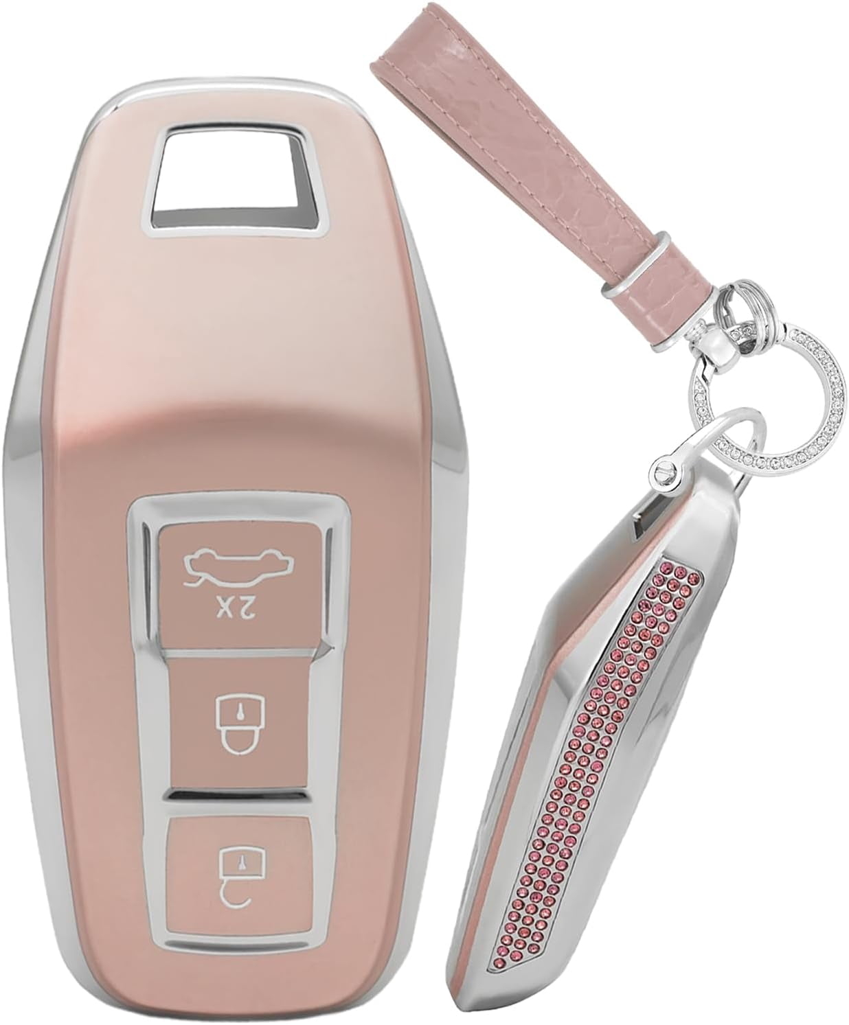Key Fob Cover Compatible with Fit for Audi A3 A5 A6 Avant E-tron SQ5 SUV Q6 Sportback 2025, 3 Buttons, TPU, Keyless Entry, Car Key Cover, Keychain Case Holder Protector,A-Pink