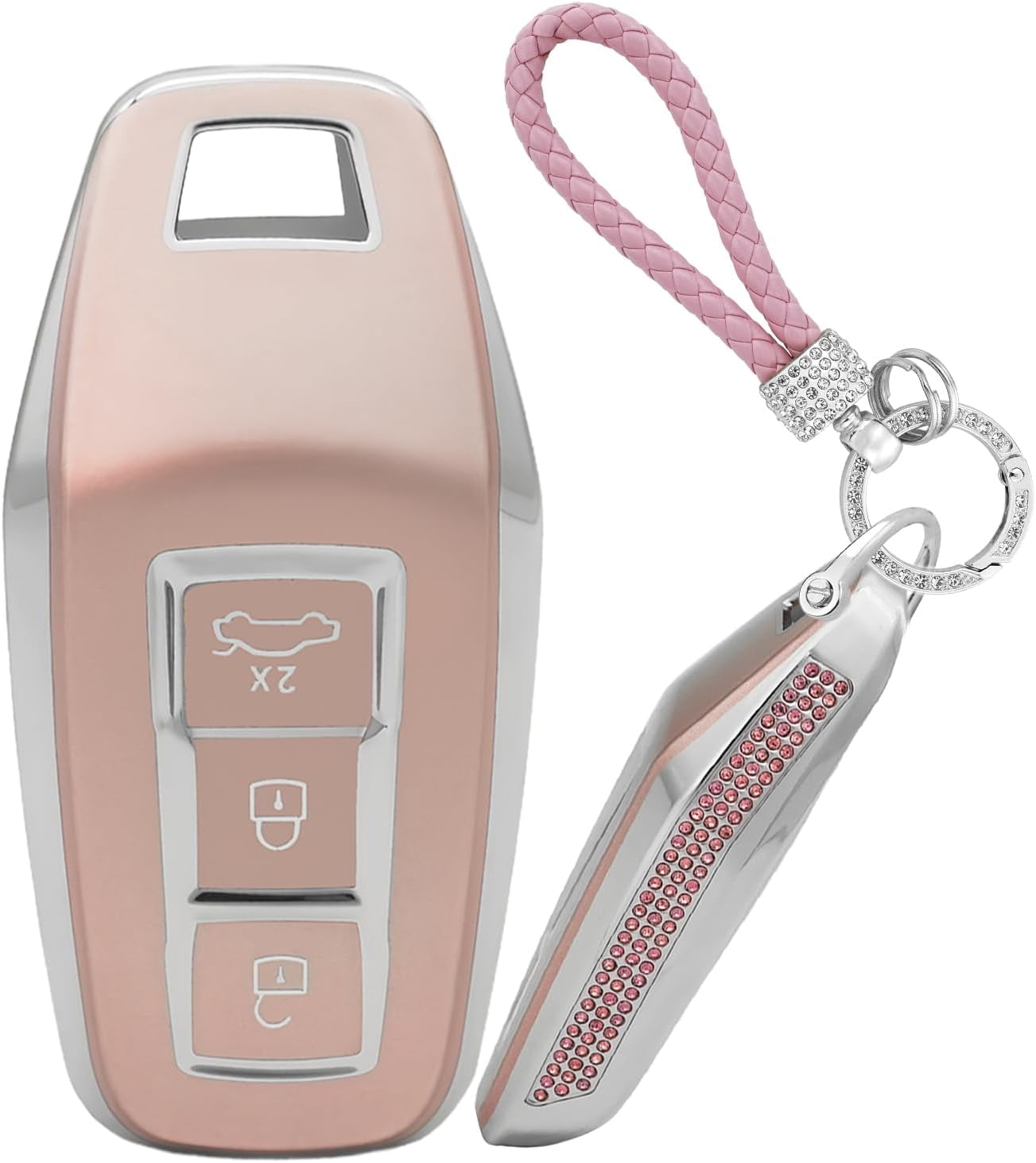 Key Fob Cover Compatible with Fit for Audi A3 A5 A6 Avant E-tron SQ5 SUV Q6 Sportback 2025, 3 Buttons, TPU, Keyless Entry, Car Key Cover, Keychain Case Holder Protector,B-pink