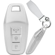 Key Fob Cover Compatible with Fit for Audi A3 A5 A6 Avant E-tron SQ5 SUV Q6 Sportback 2025, 3 Buttons, TPU, Keyless Entry, Car Key Cover, Keychain Case Holder Protector,C-White