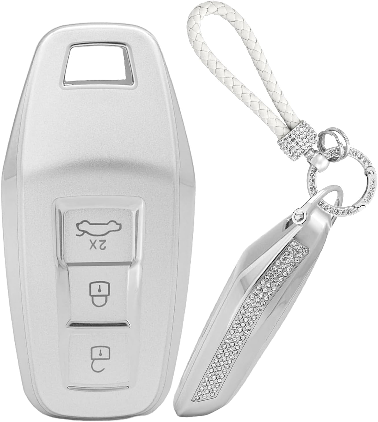 Key Fob Cover Compatible with Fit for Audi A3 A5 A6 Avant E-tron SQ5 SUV Q6 Sportback 2025, 3 Buttons, TPU, Keyless Entry, Car Key Cover, Keychain Case Holder Protector,B-white
