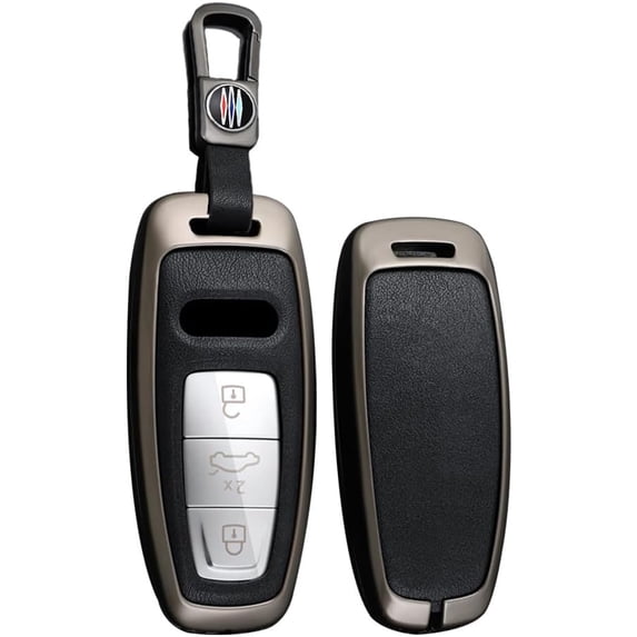 Key Fob Cover Compatible with Fit for Audi A3 A6 A8 E-Tron S3 RS6 RS7 SQ7 SQ8, Metal Key Case, Leather Key Fob Protector, Keychain Case Holder Protector