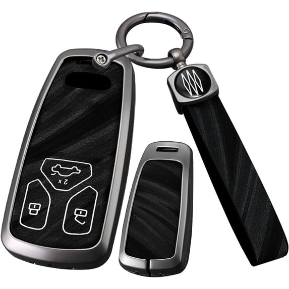 Key Fob Cover Compatible with Fit for Audi A4 A4L A5 A6 A7 A8 Q5 Q7 R8 RS Q3 RS4 RS5 RS7 S4 S5 S6 S7 S8, Metal Frame Key Shell, Keychain Case Holder Protector,Long-keychain-black