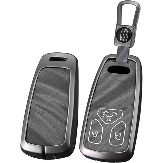 Key Fob Cover Compatible with Fit for Audi A4 A4L A5 A6 A7 A8 Q5 Q7 R8 RS Q3 RS4 RS5 RS7 S4 S5 S6 S7 S8, Metal Frame Key Shell, Keychain Case Holder Protector,Short-keychain-grey