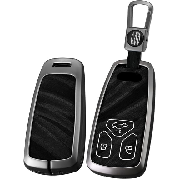 Key Fob Cover Compatible with Fit for Audi A4 A4L A5 A6 A7 A8 Q5 Q7 R8 RS Q3 RS4 RS5 RS7 S4 S5 S6 S7 S8, Metal Frame Key Shell, Keychain Case Holder Protector,Short-keychain-black