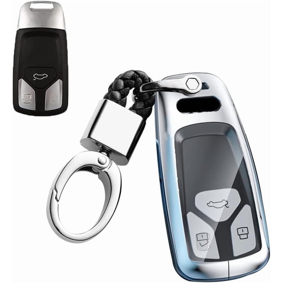 Key Fob Cover Compatible with Fit for Audi A4 A5 TT Q5 A3 A6 SQ5 R8 S5 Q7 2018-2024 ABS Zinc Alloy 3 Button Keyless Key Holder Keychain Case Holder Protector