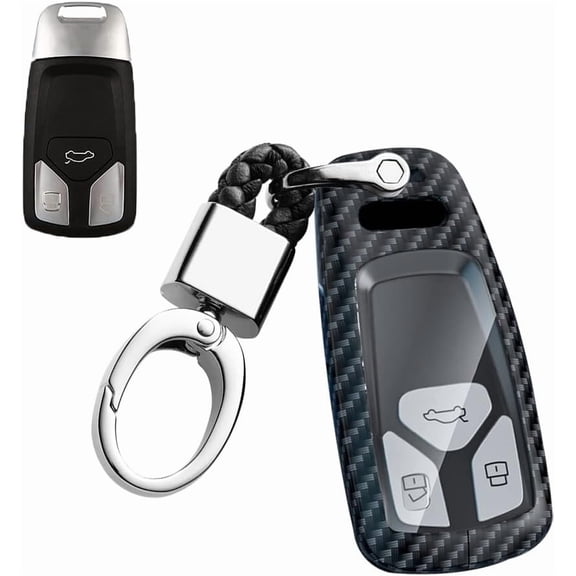 Key Fob Cover Compatible with Fit for Audi A4 Q7 2022 A5 TT 2018 Q5 A3 A6 SQ5 R8 S5, ABS Zinc Alloy 3 Button Key Fob Cover Keyless Key Holder with Keychain Keychain Case Holder Protector,Carbon Fiber