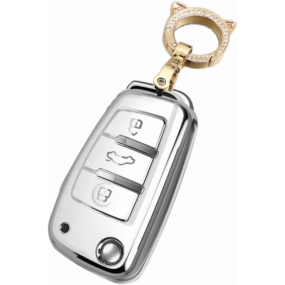Key Fob Cover Compatible with Fit for Audi Q3 Q7 R8 A6L TT, Sliver-Edge, 3 Button, Flip Key Fob, Keyless, Key Case, Leather Keychain, Keychain Case Holder Protector,Beige-b