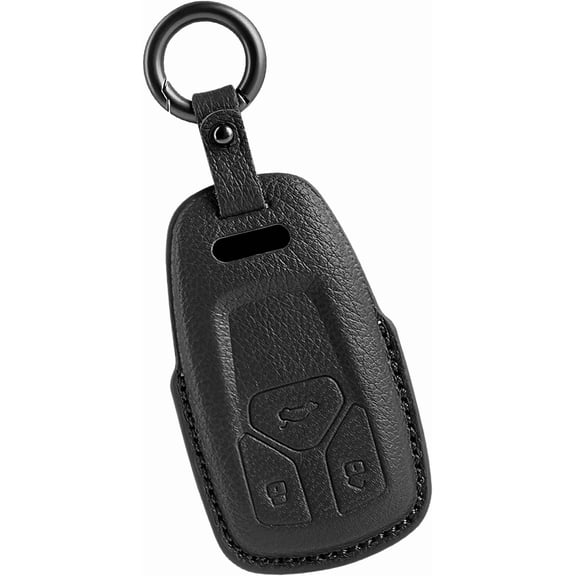Key Fob Cover Compatible with Fit for Audi Q5 A4 Q7 TT A3 A6 SQ5 R8 S5 A5 2018-2023, Fashion Leather, Smart Key Fob Housing, Keyless Remote, Keychain Case Holder Protector,Black