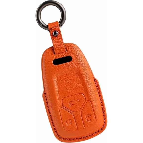 Key Fob Cover Compatible with Fit for Audi Q5 A4 Q7 TT A3 A6 SQ5 R8 S5 A5 2018-2023, Fashion Leather, Smart Key Fob Housing, Keyless Remote, Keychain Case Holder Protector,Orange
