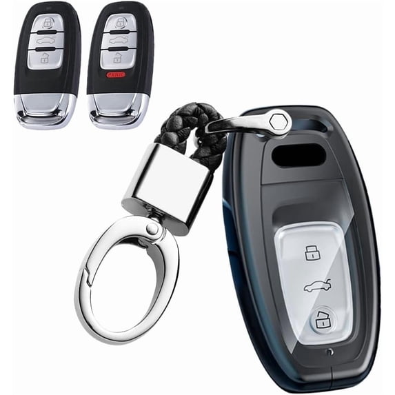 Key Fob Cover Compatible with Fit for Audi Q5 Q7 S3 S4 S5 S6 S7 S8 SQ5 RS5 RS7 A4 A5 A6 A7, ABS Zinc Alloy, 3 Button, Keyless Key Holder, Keychain, Keychain Case Holder Protector,Black