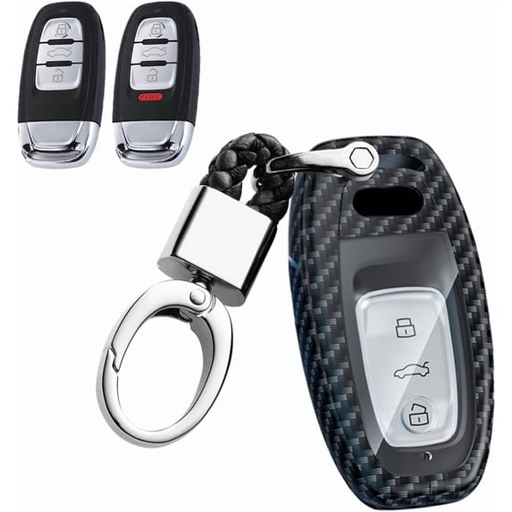Key Fob Cover Compatible with Fit for Audi Q5 Q7 S3 S4 S5 S6 S7 S8 SQ5 RS5 RS7 A4 A5 A6 A7, ABS Zinc Alloy, 3 Button, Keyless Key Holder, Keychain, Keychain Case Holder Protector,Carbon Fiber